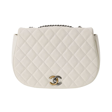 CHANEL Matelasse Chain Shoulder White Combination Metal Fittings Women's Caviar Skin Bag