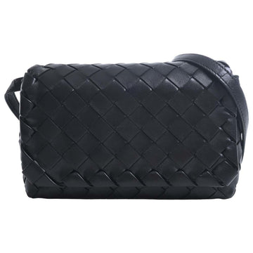 BOTTEGA VENETA Intrecciato Leather Shoulder Bag Black Women's