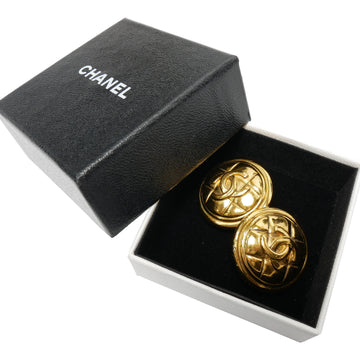 CHANEL Old  Vintage Earrings Women's Circle Matelasse Coco Mark Large Clip Type Gold Plated Color