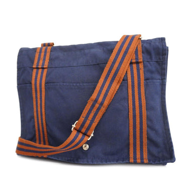 HERMES Shoulder Bag Fool Tubasus MM Canvas Navy Silver Hardware Women's