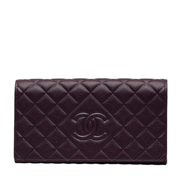 CHANEL Matelasse Cocomark Long Wallet Dark Purple Caviar Skin Women's