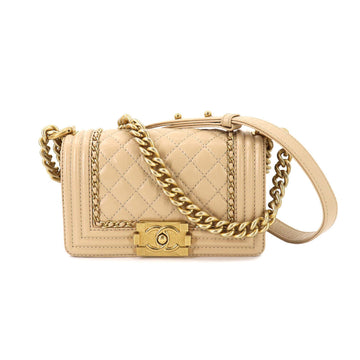 Chanel boy chain shoulder bag leather beige gold metal fittings Boy Bag