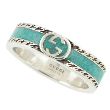 Gucci interlocking G turquoise enamel textured trim ring SV925 # 23 22