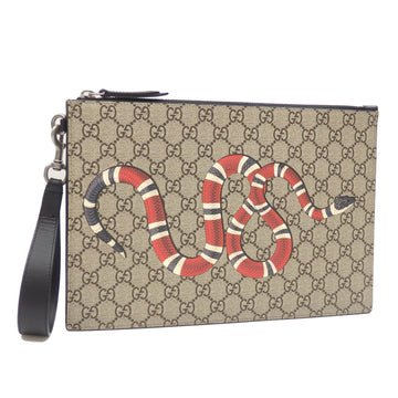 GUCCI Clutch Bag GG Supreme Beige PVC Leather 473904 Second Women's Men's King Snake Print