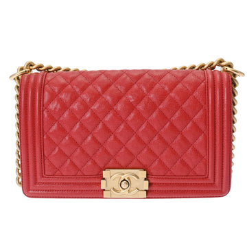 CHANEL Boy  Chain Shoulder Red Tone A67086 Women's Caviar Skin Bag