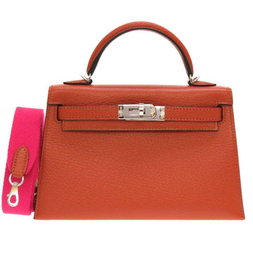 Hermes Mini Kelly Do Chevre Brick Rose Shocking U Engraved () Handbag Bag Brown