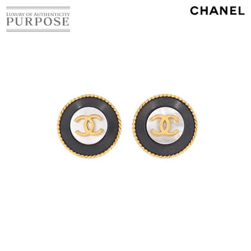 CHANEL round here mark earrings black gold 94P vintage accessories Vintage Earring