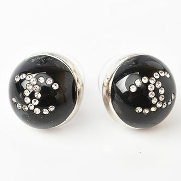 CHANEL Earrings  CC Motif Coco Mark Rhinestone Silver Black