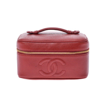 CHANEL Horizontal Vanity Bag Red Ladies Caviar Skin Handbag