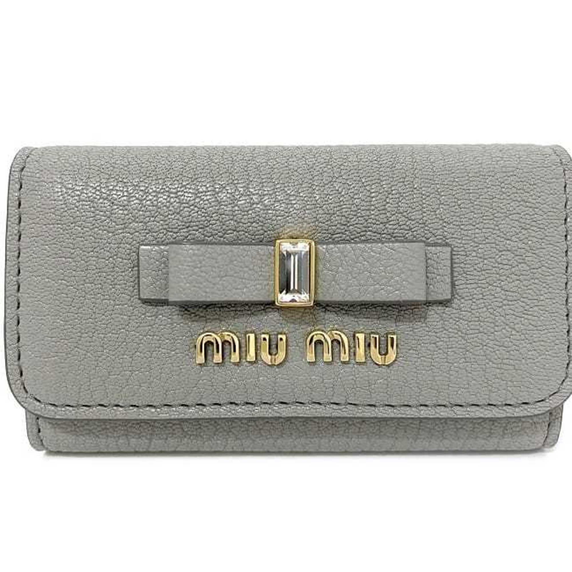 MIU MIU Miu 6 row key case gray gold NUBE Madras Fiocco 5PG222 leather