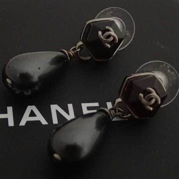 CHANEL Earrings Coco Mark Silver x Gray Dark Red Metal Material Fake Pearl Glass Stone Women's