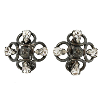 CHANEL Earrings Vintage Coco Mark Round Circle Rhinestone Metal Material Silver Clear 96P Ladies