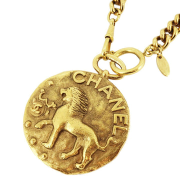 CHANEL Necklace Vintage Coco Mark Logo Round Circle Medal Lion GP Plated Gold Ladies