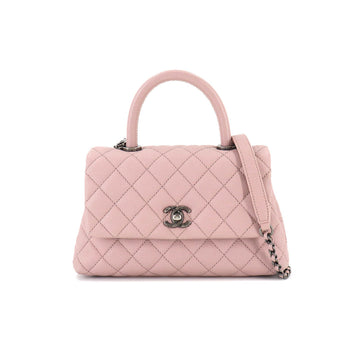 Chanel Coco Handle Matelasse 2way Hand Shoulder Bag Caviar Skin Leather Pink A92990