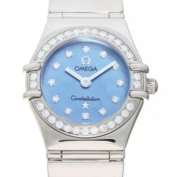 Omega Constellation Mini Bezel 12P Diamond Ladies Watch 1165.77.00 750 White Gold Blue Shell Dial