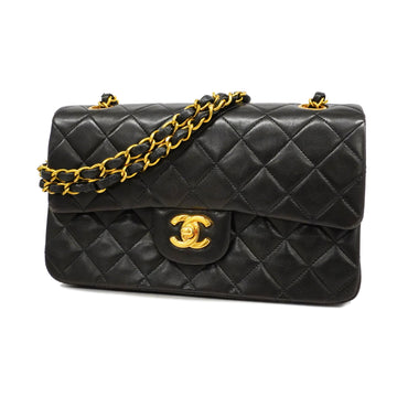 Chanel Shoulder Bag Matelasse W Flap W Chain Lambskin Black Gold Metal