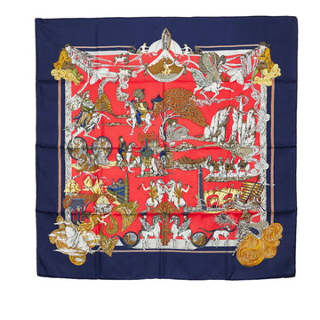 HERMES Carre 90 Au FIL de la SOIE As the Silk Thread Goes Scarf Muffler Navy Multicolor Women's