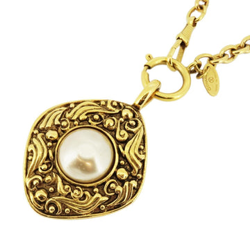 CHANEL Necklace Vintage Diamond Shape Thick Chain GP Plated Gold White Ladies