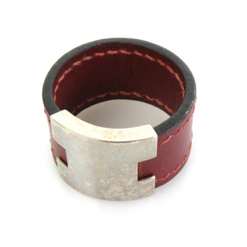 HERMES Ring Lurie Leather/Metal Burgundy/Silver Unisex No. 19