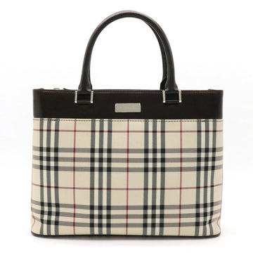 BURBERRY Nova check pattern handbag nylon canvas leather beige black dark brown