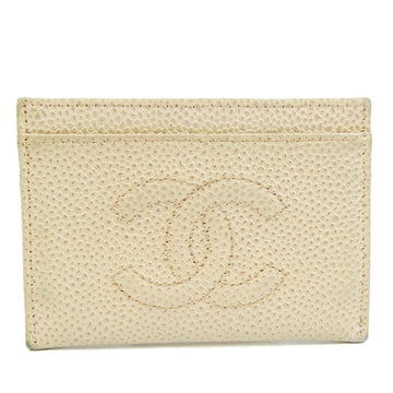 CHANEL Caviar Leather Card Case Cream