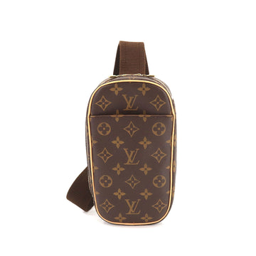 LOUIS VUITTON Monogram Pochette Gange Body Bag Brown M51870 Gold Metal Fittings