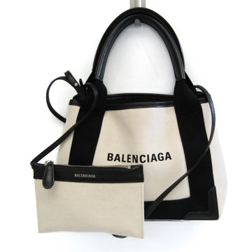 BALENCIAGA Navy Cabas 390346 Men,Women Canvas,Leather Handbag,Shoulder Bag,Tote Bag Black,Off-white