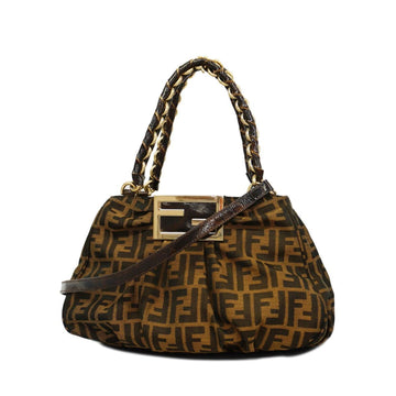 FENDI Handbag Zucca Nylon Canvas Brown Gold Hardware Women's