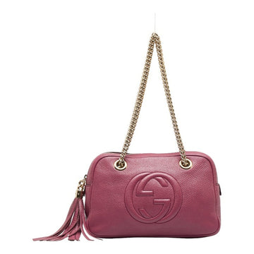 GUCCI Soho Interlocking G Chain Shoulder Bag 308983 Magenta Purple Leather Women's