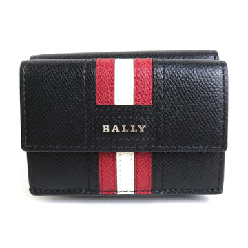 BALLY Trifold Wallet Leather Black x Red White Unisex