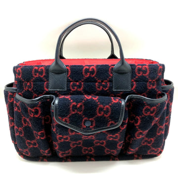 GUCCI Handbag 628159 Children's GG Wool Women's Navy Red Leather Made in Italy Blue