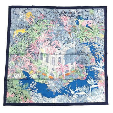 HERMES Scarf Muffler Carre 90 Faubourg Tropical 2021 SS Silk 100% Blue IM/BLEU JEAN/VERT/JAU