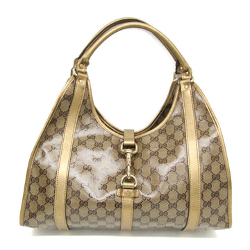 GUCCI GG Crystal 203494 Women's Coated Canvas,Leather Handbag Beige,Dark Brown,Gold