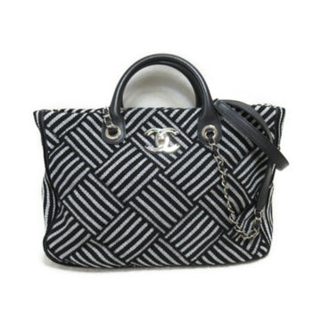 CHANEL 2way shoulder bag Black Silver Nylon polyester