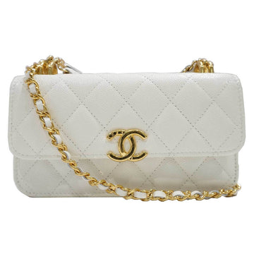 Chanel Chain AP3019 Shoulder Bag White Caviar Skin