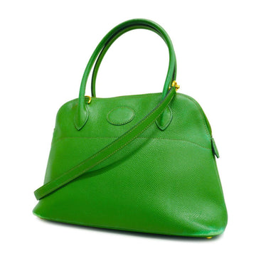 HERMES Handbag Bolide 27 〇X Engraved Couchevel Green Gold Hardware Women's