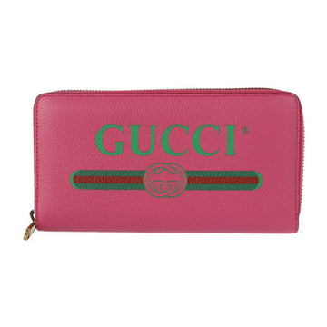 GUCCI Long Wallet 496317 Leather Pink Gold Hardware Sherry Line Logo Print Round Zipper