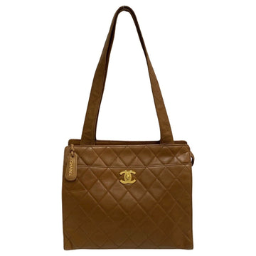 CHANEL Matelasse Lambskin Leather Genuine Turnlock Tote Bag Brown 15138