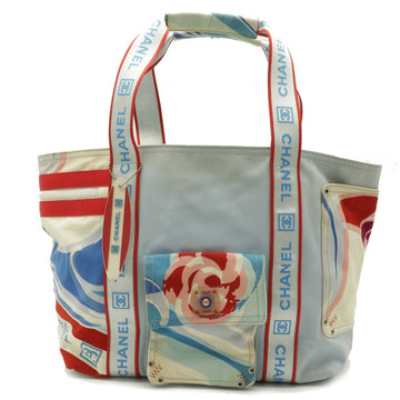 CHANEL Sportsline Surfline High Summer Camellia Tote Bag Shoulder Canvas Light Blue White Red