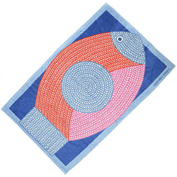 HERMES TAPIS DE PLAGE Beach Towel Blanket Poisson Natte Marine Blue