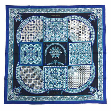 HERMES Scarf Muffler Carre 90 CIELS BYZANTINS Byzantine Sky 100% Silk Blue