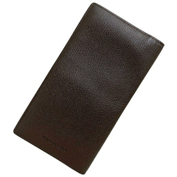 Bvlgari long wallet grain leather BVLGARI men's bi-fold brown fold