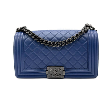 CHANEL Crossbody Shoulder Bag Boy  Leather Navy Blue Ladies