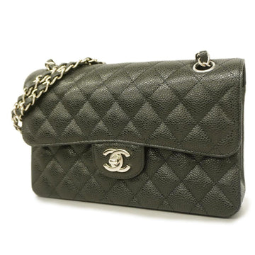 CHANEL Shoulder Bag Matelasse W Flap Chain Caviar Skin Black Ladies