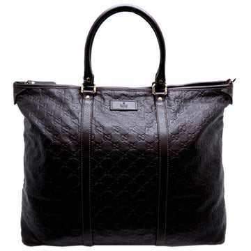 GUCCI Large Women's/Men's Tote Bag 201482 Micro Shima Leather Dark Brown