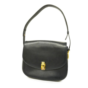 CELINE Shoulder Bag Leather Navy Gold Hardware Women's