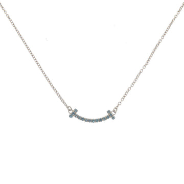 TIFFANY T Smile Necklace Women's Blue Topaz K18WG 2.3g 18K 750 White Gold
