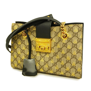 GUCCI Shoulder Bag GG Supreme Padlock 498156 Black Beige Ladies