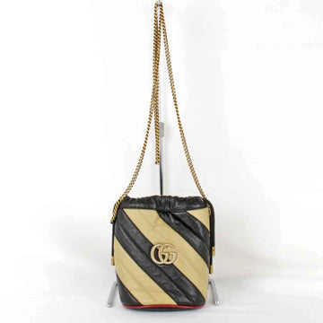 GUCCI GG Marmont Bucket Bag 573817・04 Shoulder Leather Beige x Black Ladies