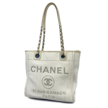 CHANEL Shoulder Bag Deauville Chain Raffia Light Blue Silver Hardware Women's